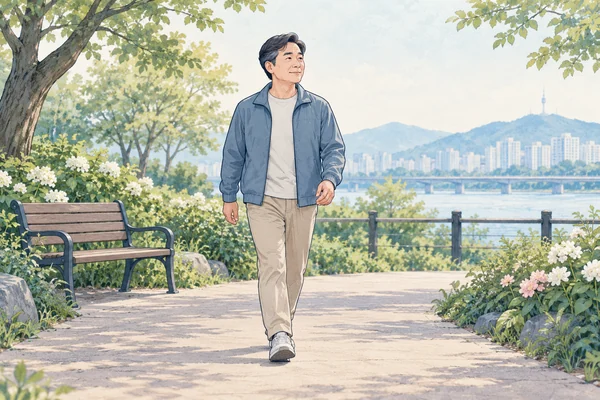 허리가 불편할 때 짧게 나누어 걷는 모습