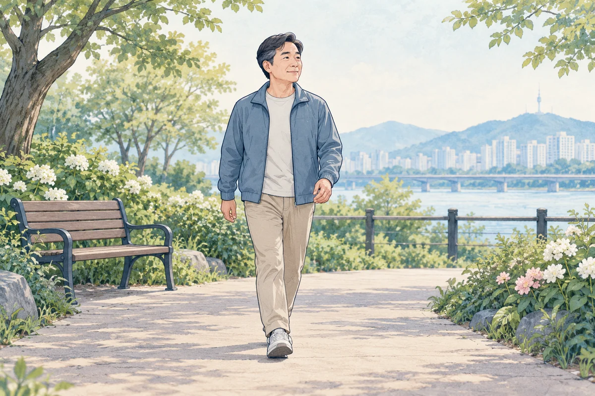 허리가 불편할 때 짧게 나누어 걷는 모습