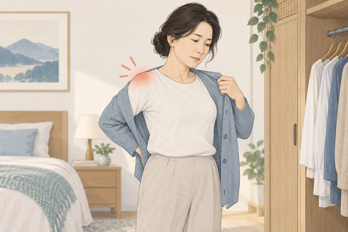 옷을 입는 동작에서 어깨의 불편을 느끼는 사람
