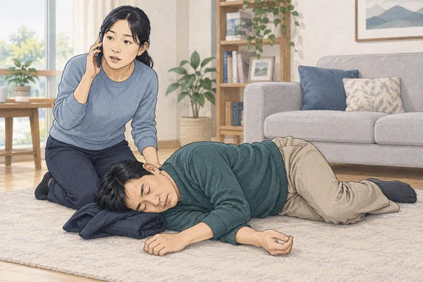 첫 경련 뒤 안전을 확보하고 구조를 요청하는 모습