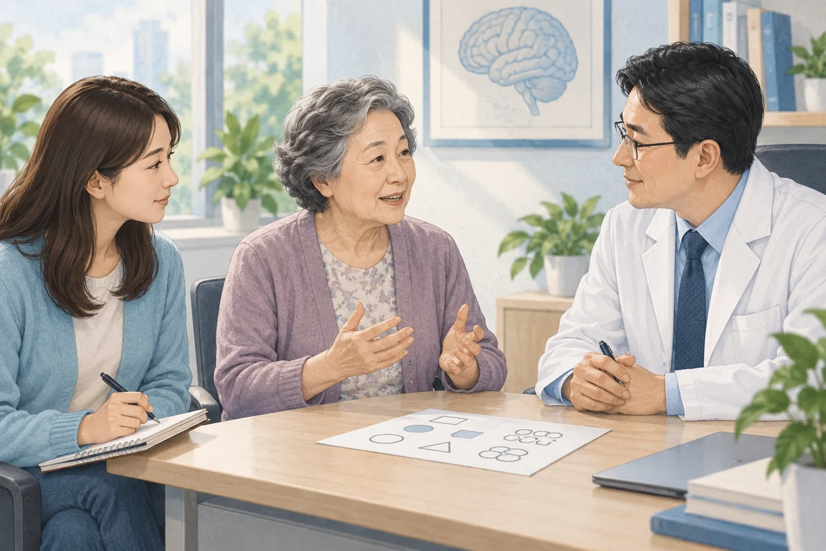 기억력검사 결과와 생활 속 불편을 함께 상담하는 모습