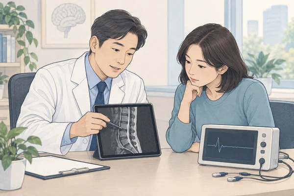 영상 자료와 신경검사의 역할을 설명하는 상담