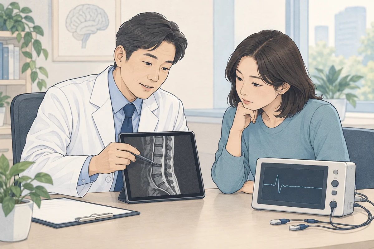 영상 자료와 신경검사의 역할을 설명하는 상담