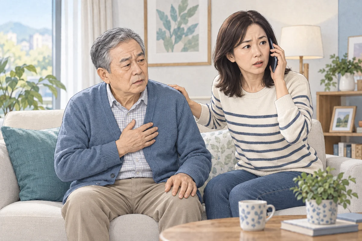 갑자기 혼란스러운 가족 곁에서 도움을 요청하는 모습