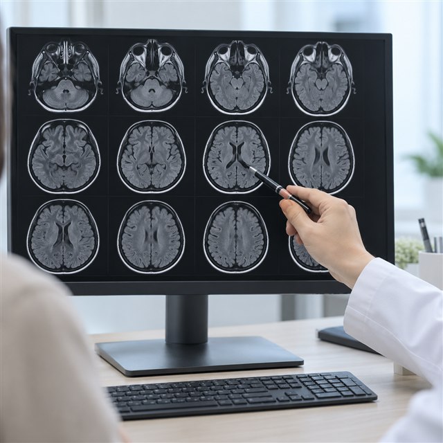 뇌 MRI 영상을 살펴보는 검사 상담 이미지